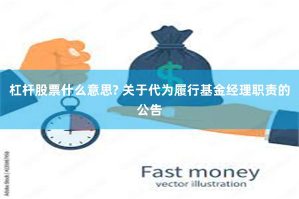 杠杆股票什么意思? 关于代为履行基金经理职责的公告